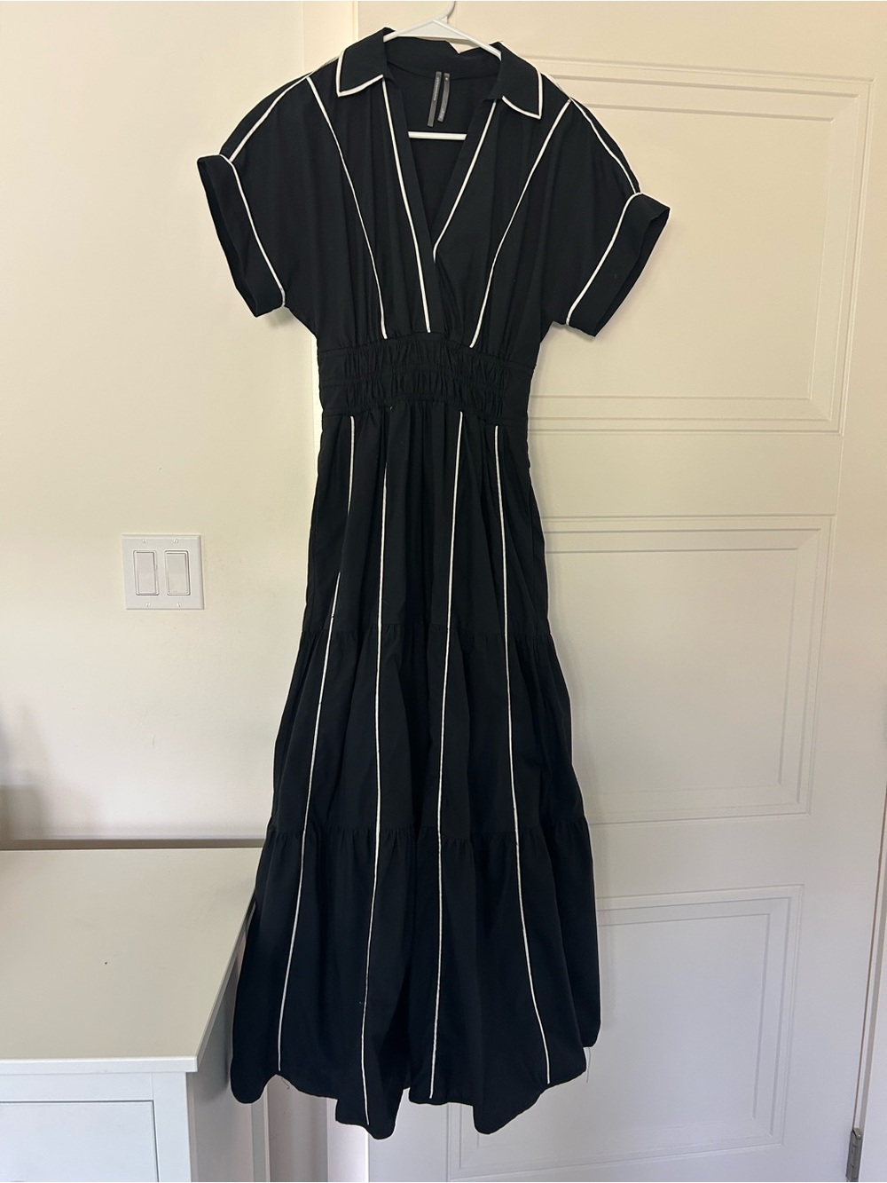 Anthropologie Somerset Maxi Dress - Black with White Piping - XXS